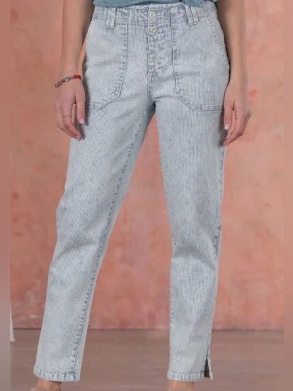 Sundance Emberly Railroad Pinstripe High Rise Straight Jeans Size 6